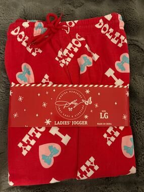 Dolly Parton Red "Dolly" Print Ladies Jogger Pants Size LG NWT